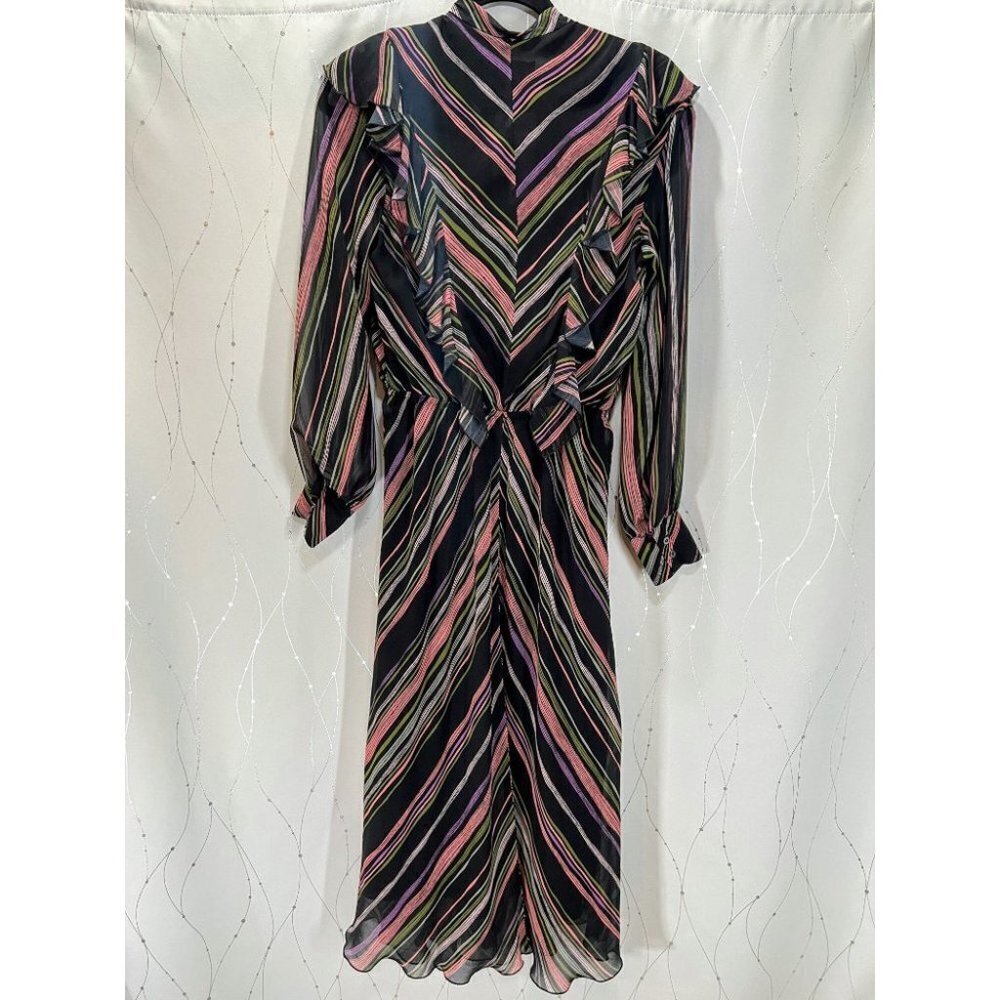 Giamba Black Stripe Ruffle Blouson Midi Dress $1335 - Picture 8 of 15
